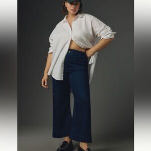 Anthropologie Maeve Collette Cropped Wide Leg Pants in Dark Denim